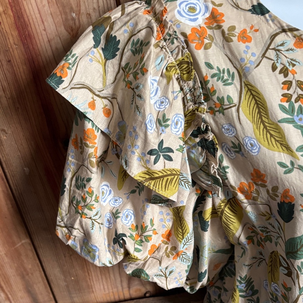 entro Cream Floral Tie-Front Midi Dress with Green and Yellow Print - Picture 3 of 7